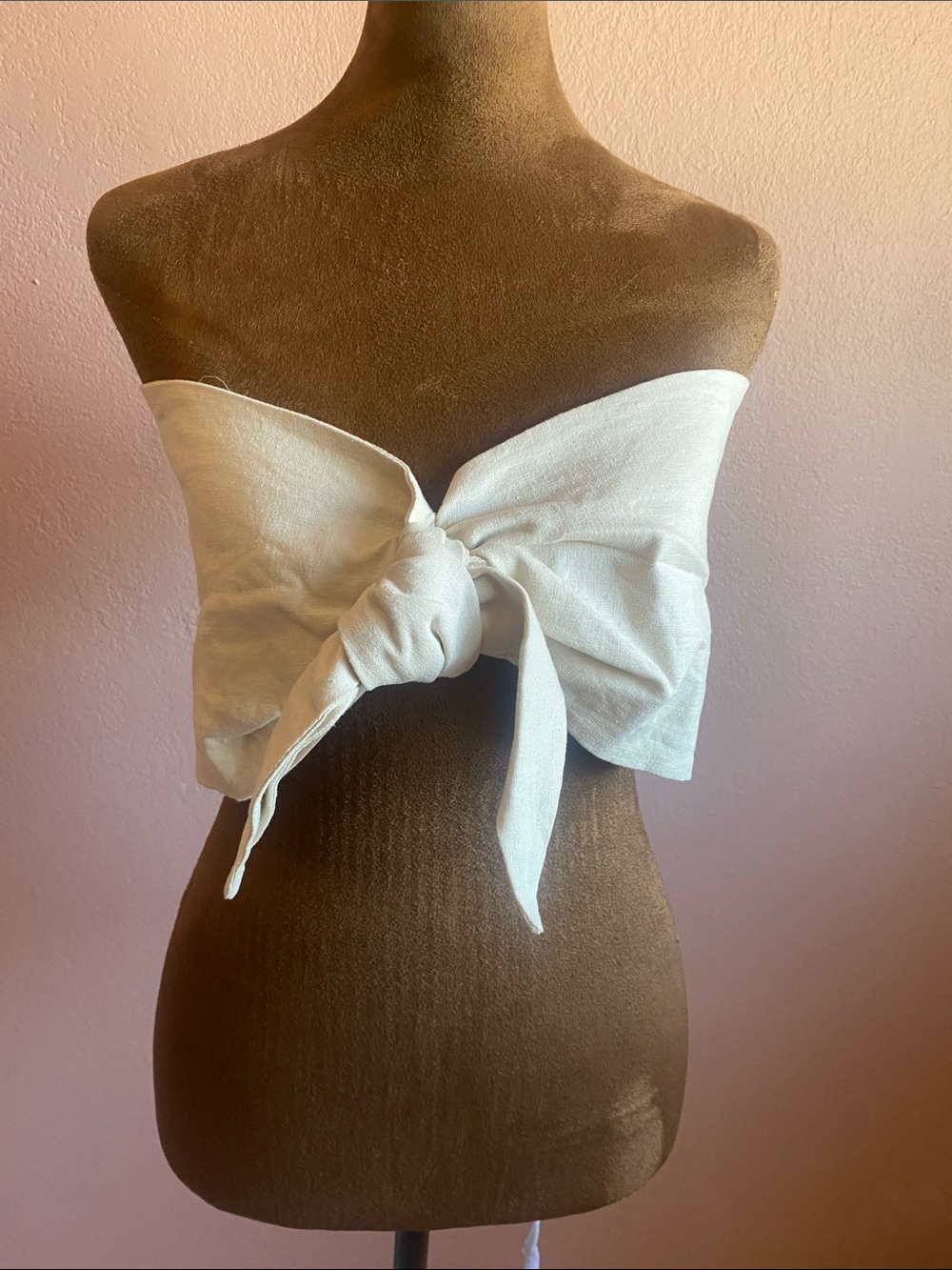 EXPRESS Cream Strapless Tie-Front Crop Top